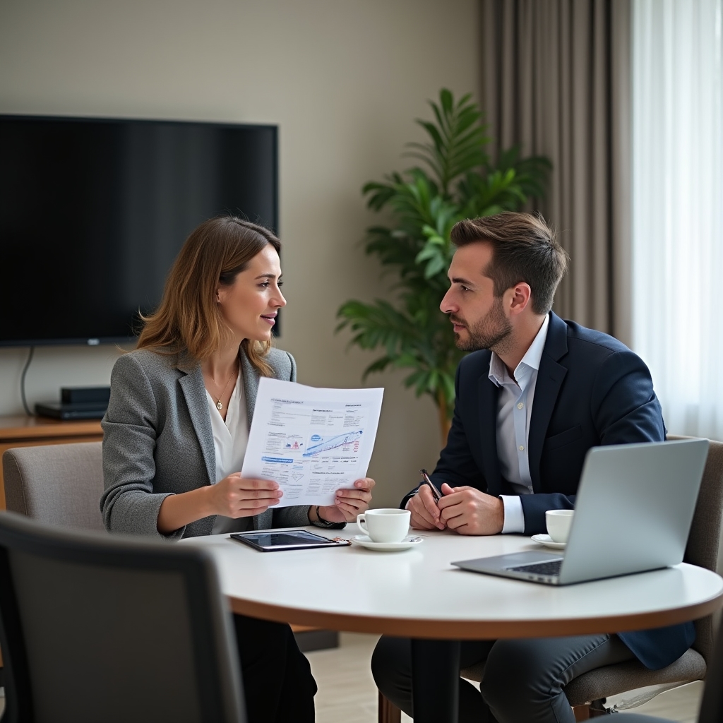 HR coordinator and relocation specialist discussing an employee transfer plan