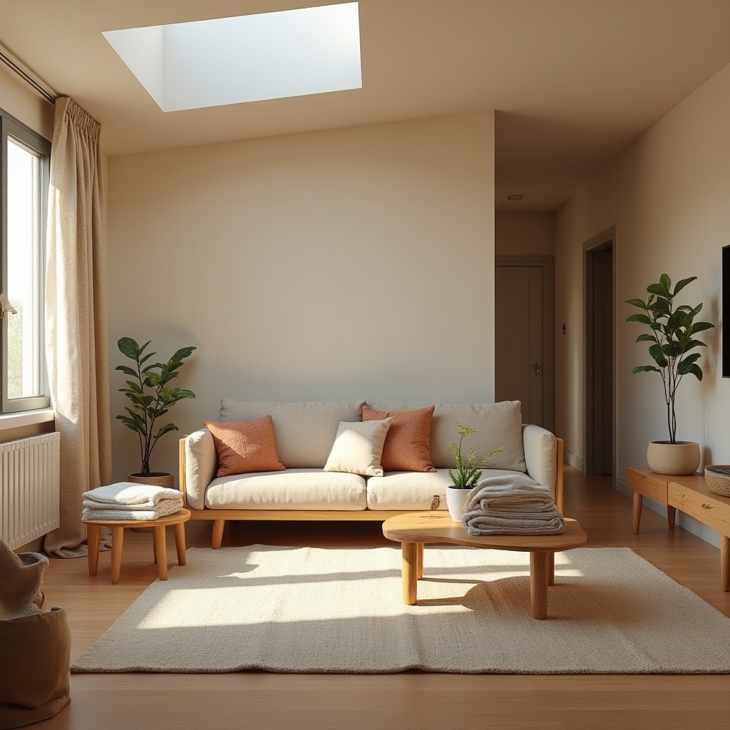 Furnished temporary apartment living room prepared for a relocating employee